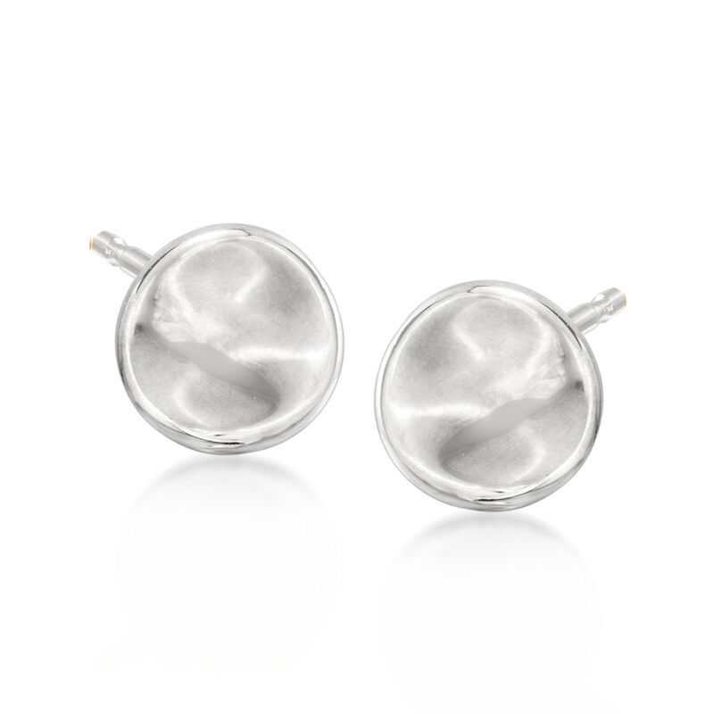 Italian 14kt White Gold Concave Disc Stud Earrings  image number 0