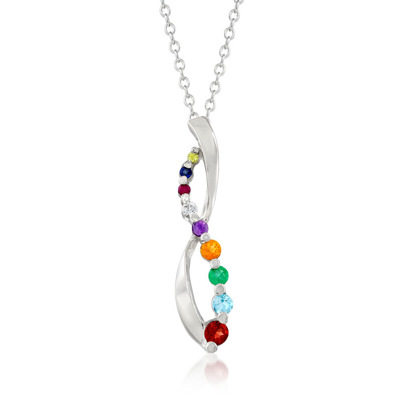 Personalized Birthstone Infinity Pendant Necklace in Sterling Silver image number 0