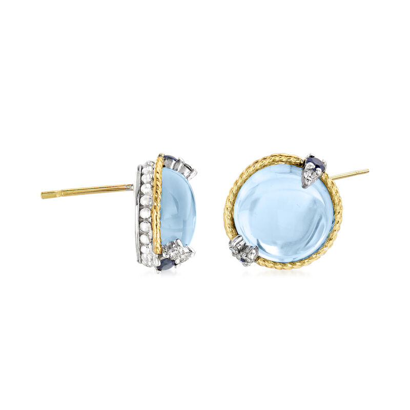 Andrea Candela &quot;Dulcitos&quot; 9.84 ct. t.w. Swiss Blue Topaz and .20 ct. t.w. Sapphire Earrings in Sterling Silver and 18kt Yellow Gold   image number 2