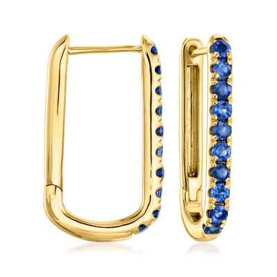 2.20 ct. t.w. Sapphire Paper Clip Link Hoop Earrings in 18kt Gold Over Sterling