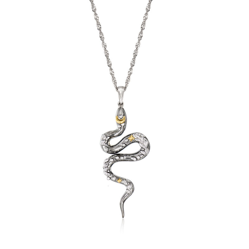 Sterling Silver and 18kt Gold Over Sterling Snake Pendant Necklace image number 0