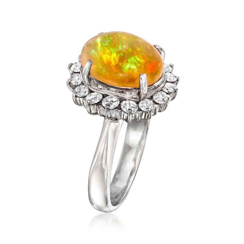 C. 2000 Vintage Fire Opal and .60 ct. t.w. Diamond Ring in Platinum. Size 5.5 image number 2