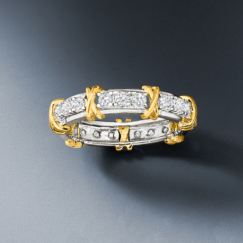 1.00 ct. t.w. Diamond X Station Eternity Band in 14kt Two-Tone Gold image number 4