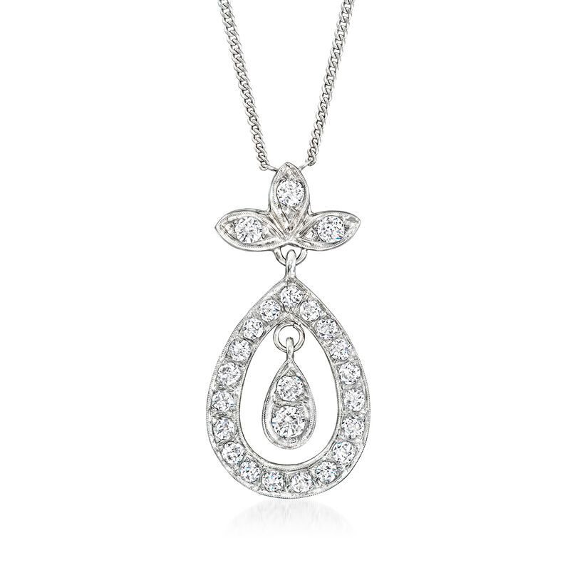 C. 1990 Vintage 2.50 ct. t.w. Diamond Teardrop Pendant Necklace in 14kt White Gold. 16&quot; image number 0