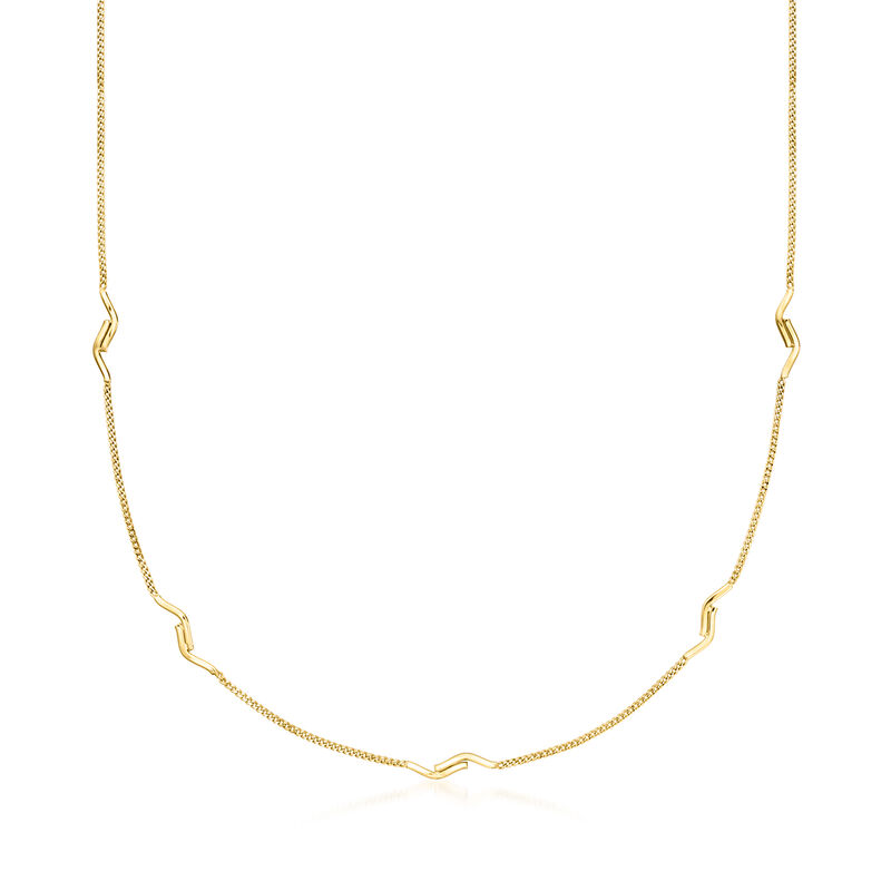 Italian 14kt Yellow Gold Chevron Station Curb-Link Necklace. 16&quot; image number 0