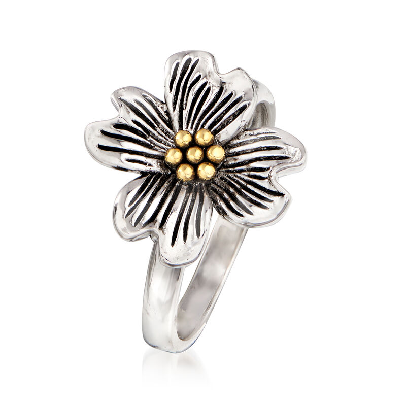 Sterling Silver with 14kt Yellow Gold Flower Ring image number 2