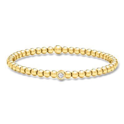 .15 Carat Lab-Grown Diamond and 4mm 18kt Gold Over Sterling Bead Stretch Bracelet