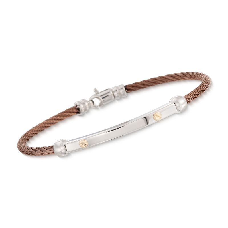 ALOR Men's Bronze Stainless Steel Cable Bracelet with 18kt Yellow Gold image number 0