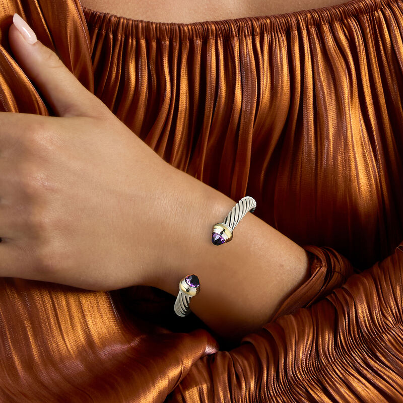 C. 1990 Vintage David Yurman 2.30 ct. t.w. Amethyst Cuff Bracelet in Sterling Silver and 14kt Yellow Gold. 7&quot; image number 1