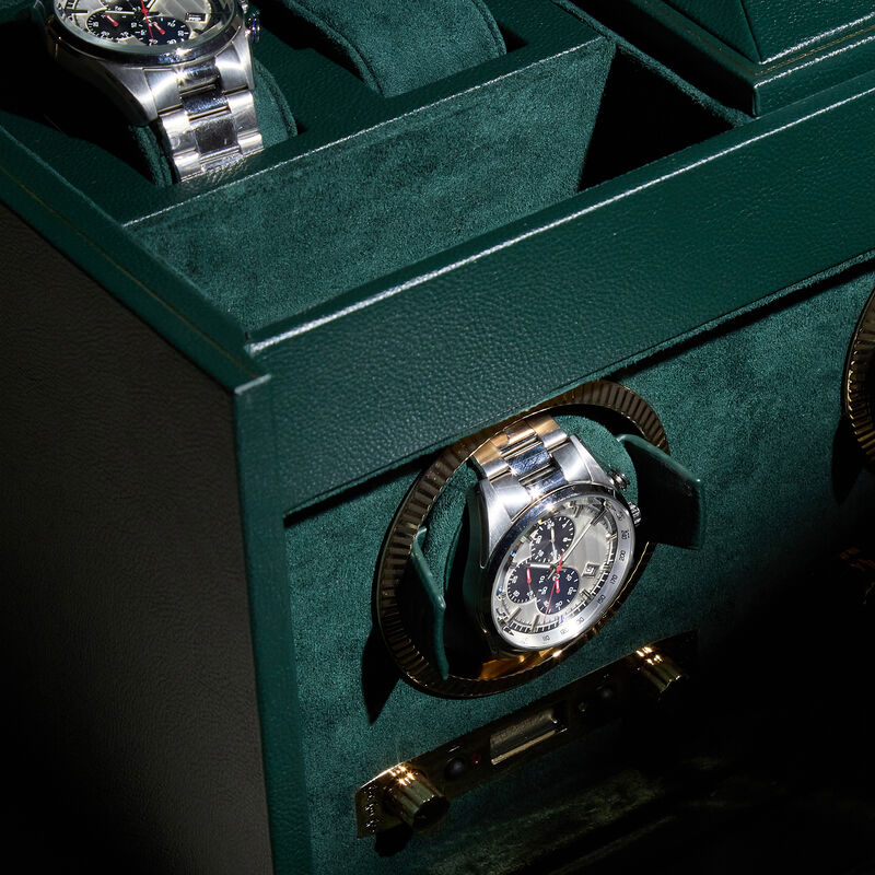 WOLF &quot;British Racing&quot; Green Vegan Leather Two-Module Watch Winder image number 9