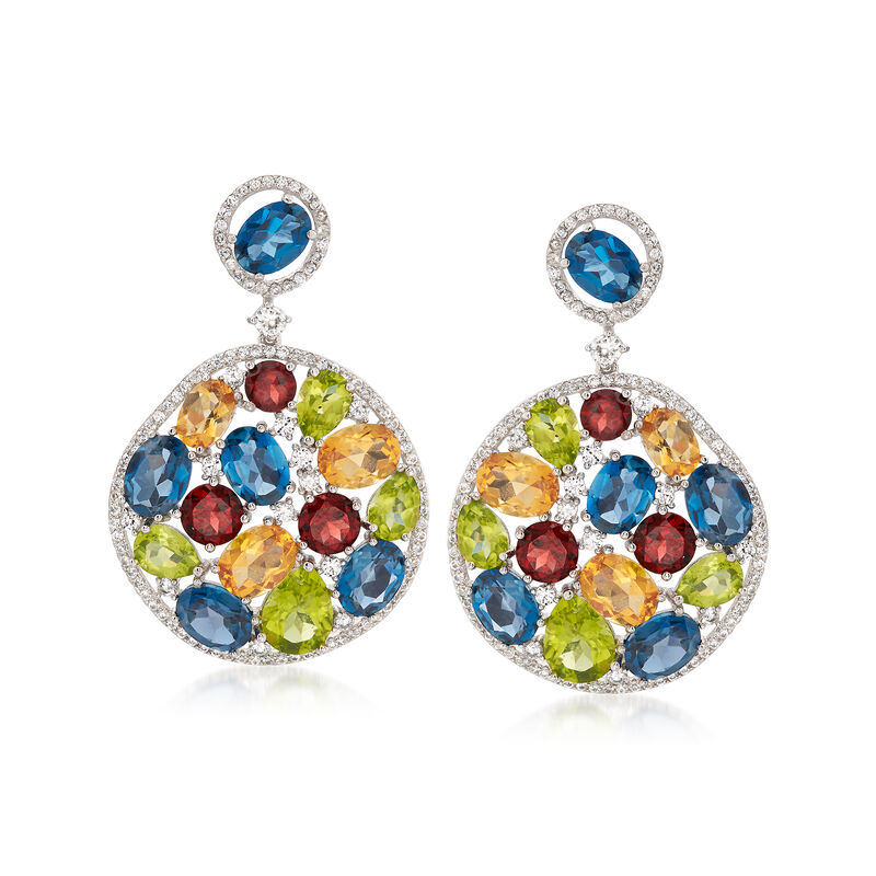 37.20 ct. t.w. Multi-Gemstone Drop Earrings in Sterling Silver image number 0