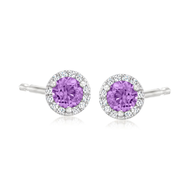 Gabriel Designs .48 ct. t.w. Amethyst Halo Earrings with Diamonds in 14kt White Gold  image number 0