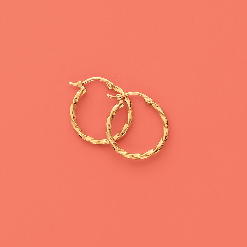 14kt Yellow Gold Twisted Hoop Earrings. 5/8&quot; image number 2