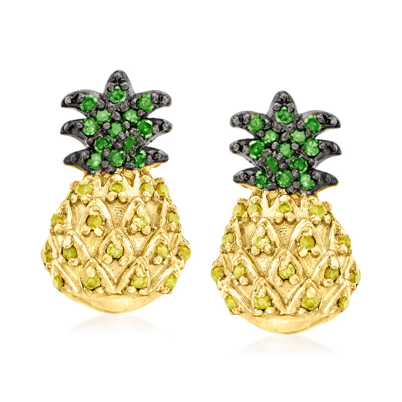 .15 ct. t.w. Yellow and Green Diamond Pineapple Earrings in Two-Tone Sterling Silver image number 0