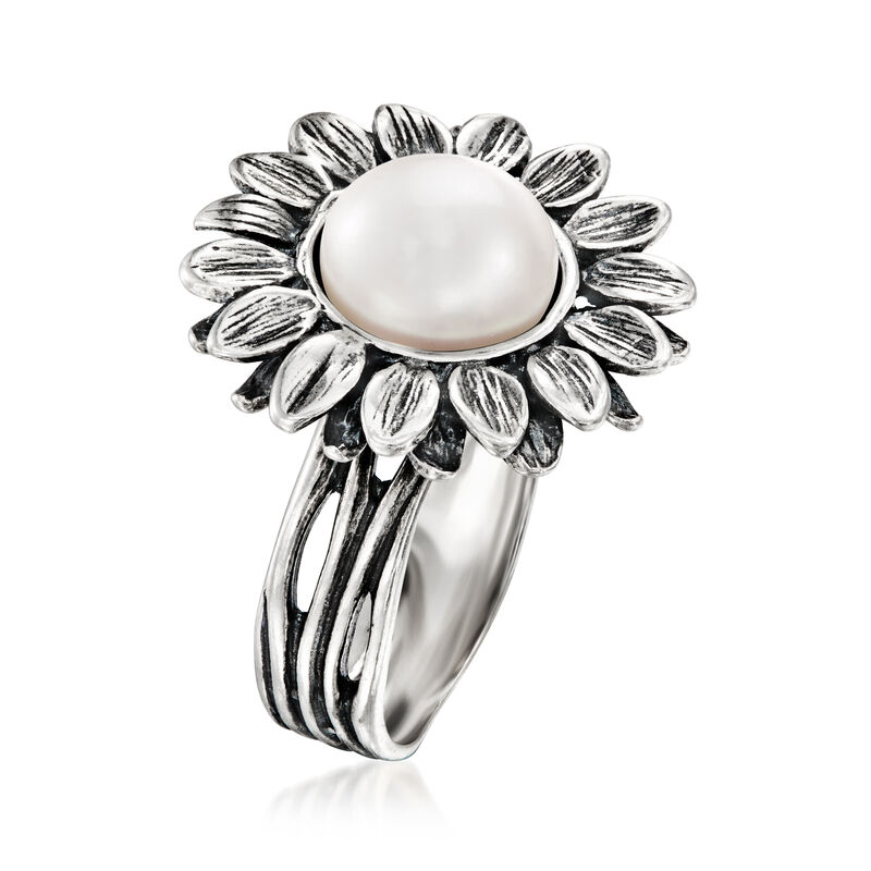 9.5-10mm Cultured Pearl Sunflower Ring in Sterling Silver image number 2