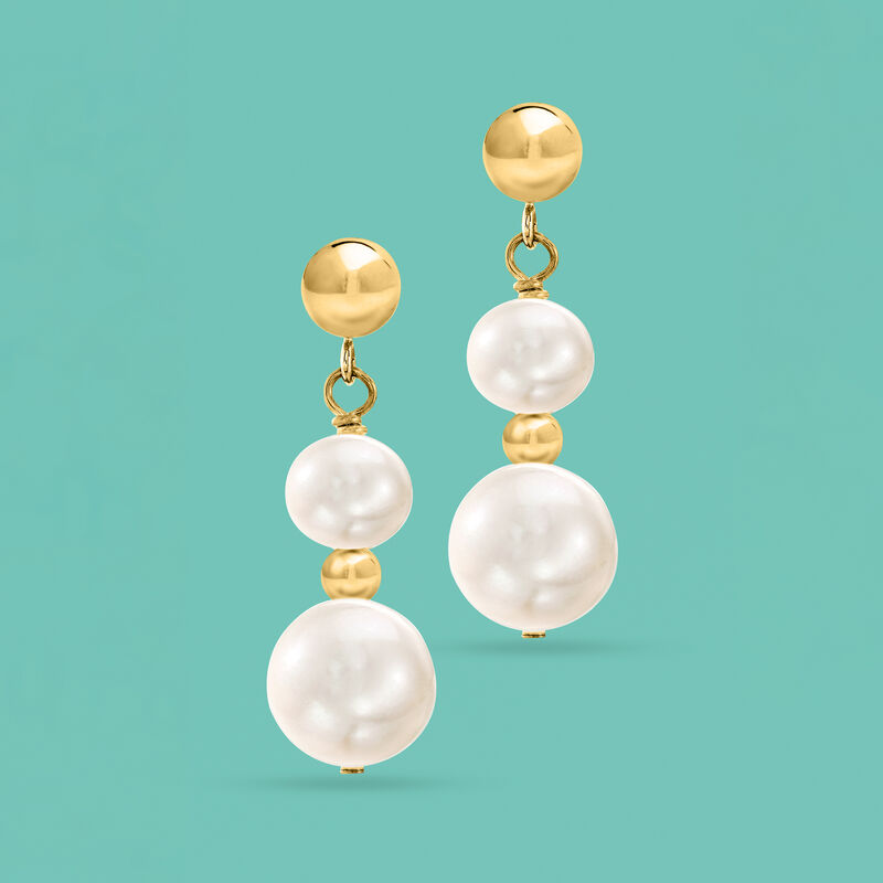 5-9mm Cultured Pearl Drop Earrings in 14kt Yellow Gold image number 2