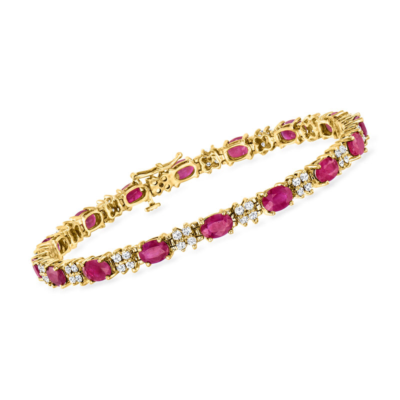 9.50 ct. t.w. Ruby and 1.28 ct. t.w. Diamond Bracelet in 14kt Yellow Gold. 7&quot; image number 0
