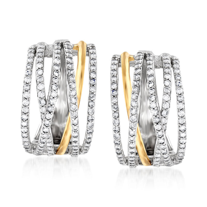 1.00 ct. t.w. Diamond Highway Hoop Earrings in Sterling Silver and 14kt Yellow Gold. 3/4&quot; image number 2