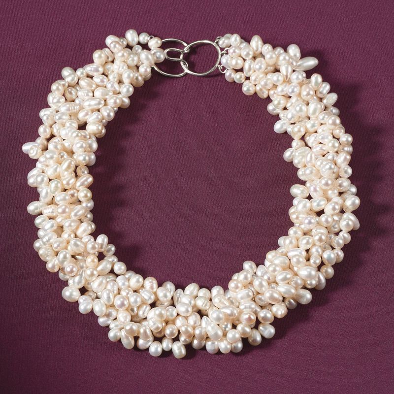 5-6mm Cultured Pearl Torsade Necklace with Sterling Silver image number 3