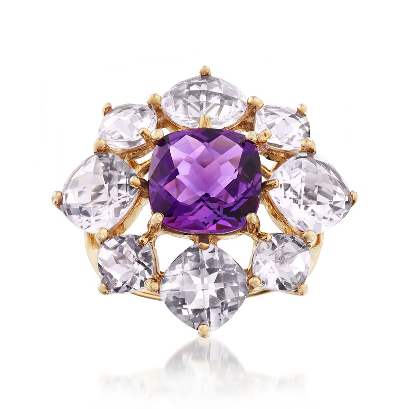 C. 1980 5.60 ct. t.w. Rock Crystal and 3.15 Carat Amethyst Floral Ring in 14kt Yellow Gold. Size 7 image number 0