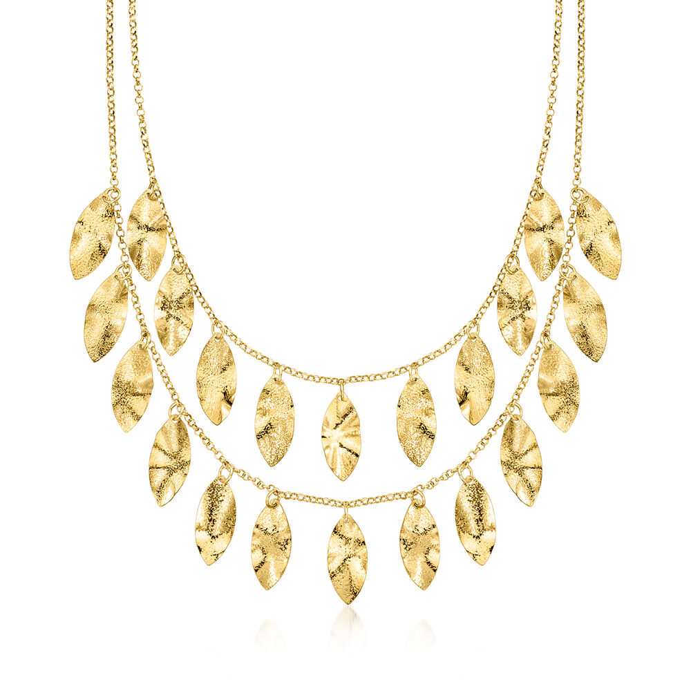 Italian 18kt Gold Over Sterling Leaf Bib Necklace. 18"