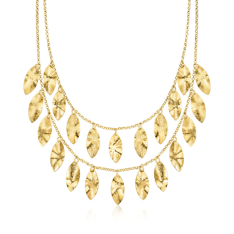 Italian 18kt Gold Over Sterling Leaf Bib Necklace. 18&quot; image number 1