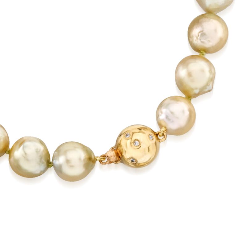 8-12mm Champagne Cultured South Sea Pearl Necklace with Diamond Accents and 14kt Yellow Gold image number 3