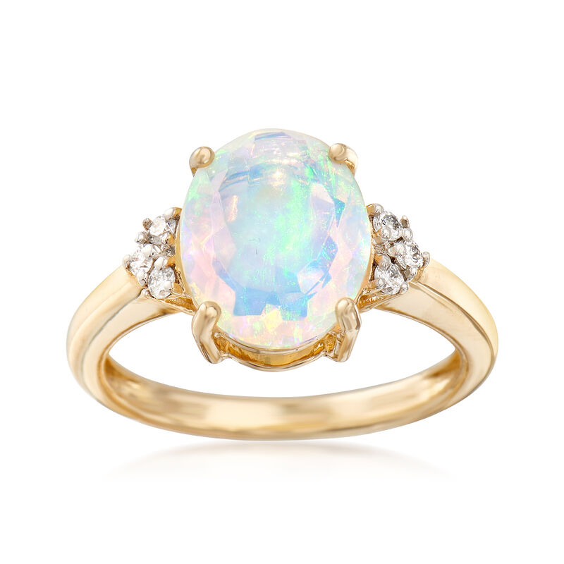 11x9mm Ethiopian Opal Ring with .10 ct. t.w. Diamonds in 14kt Yellow Gold image number 0
