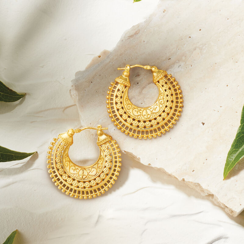 Italian 18kt Gold Over Sterling Embellished Hoop Earrings. 1 3/8&quot; image number 3