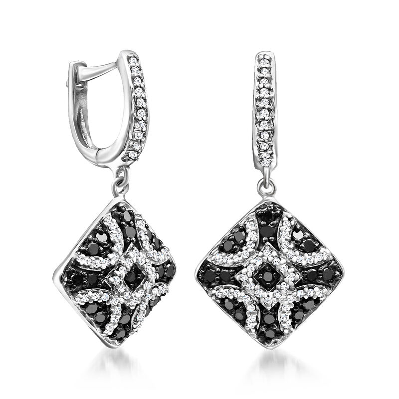 .55 ct. t.w. Black and White Diamond Hoop Drop Earrings in Sterling Silver  image number 0