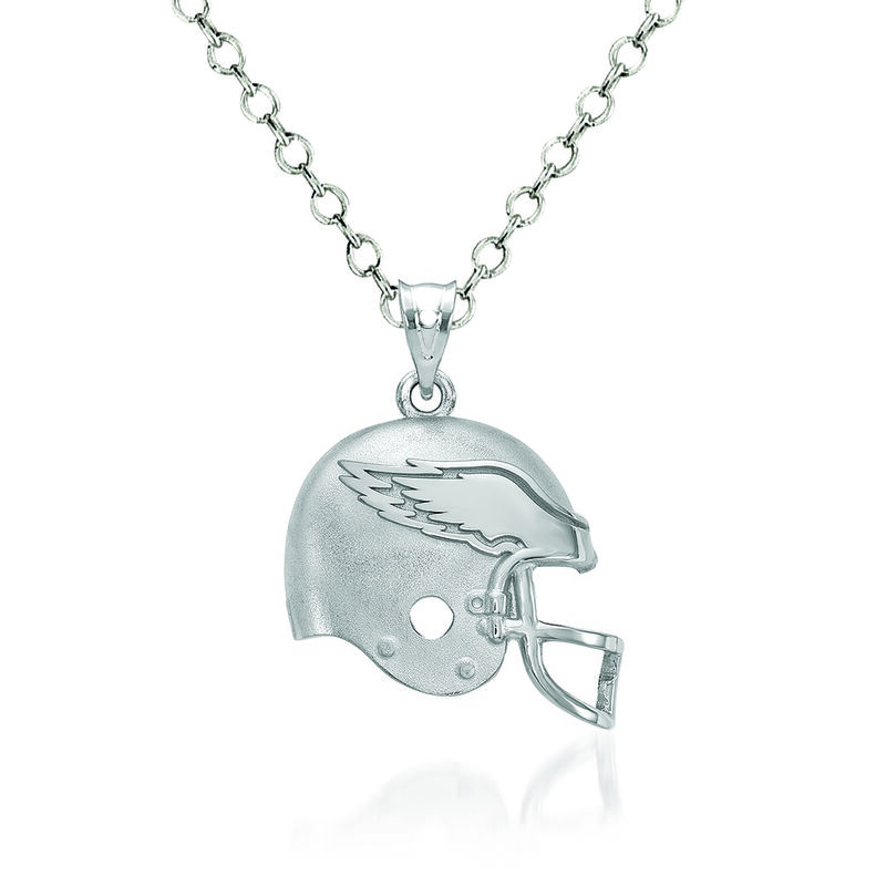 Sterling Silver Philadelphia Eagles Football Helmet Logo Pendant Necklace. 18" image number 0