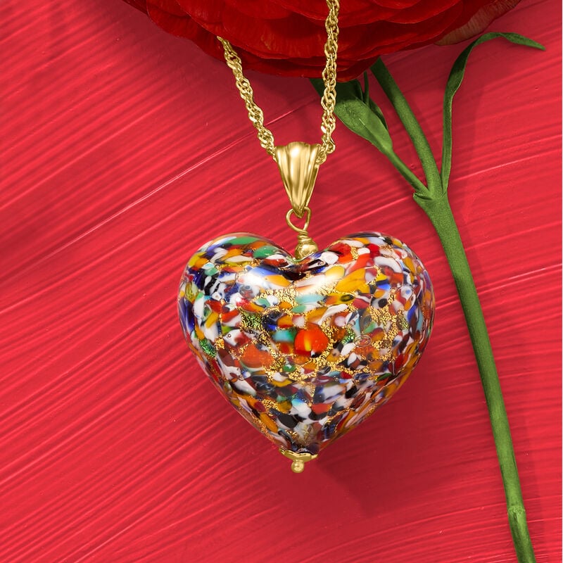 Italian Multicolored Murano Glass Heart Pendant in 18kt Gold Over Sterling image number 3