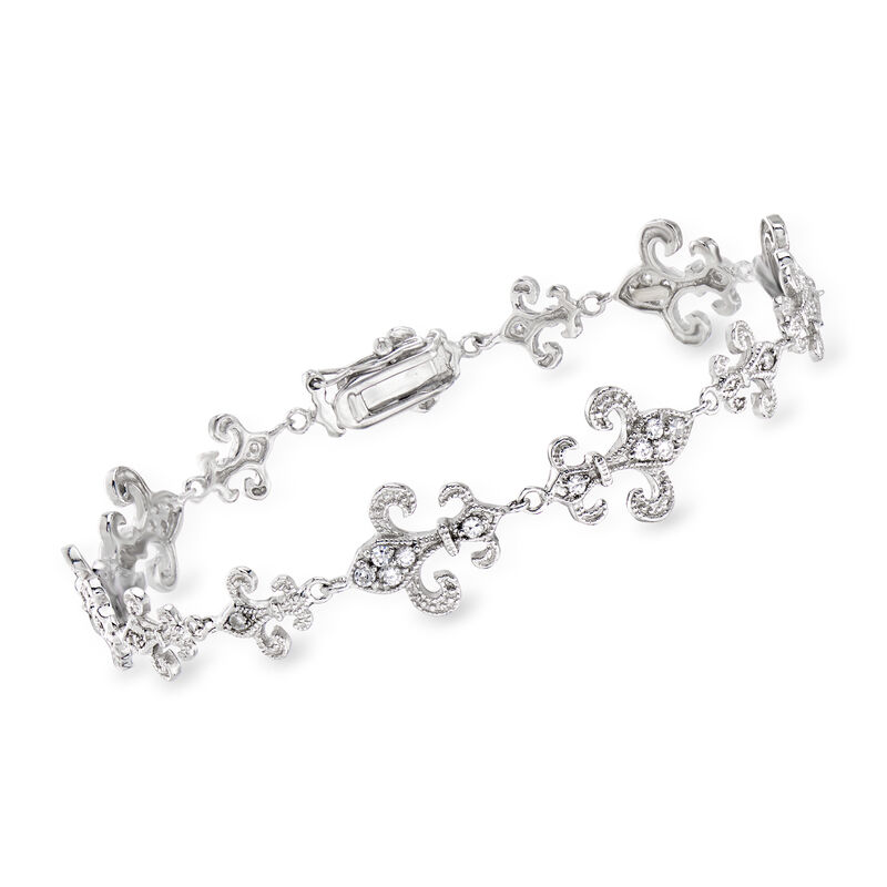 .70 ct. t.w. CZ Fleur-De-Lis Bracelet in Sterling Silver. 7.5&quot; image number 0