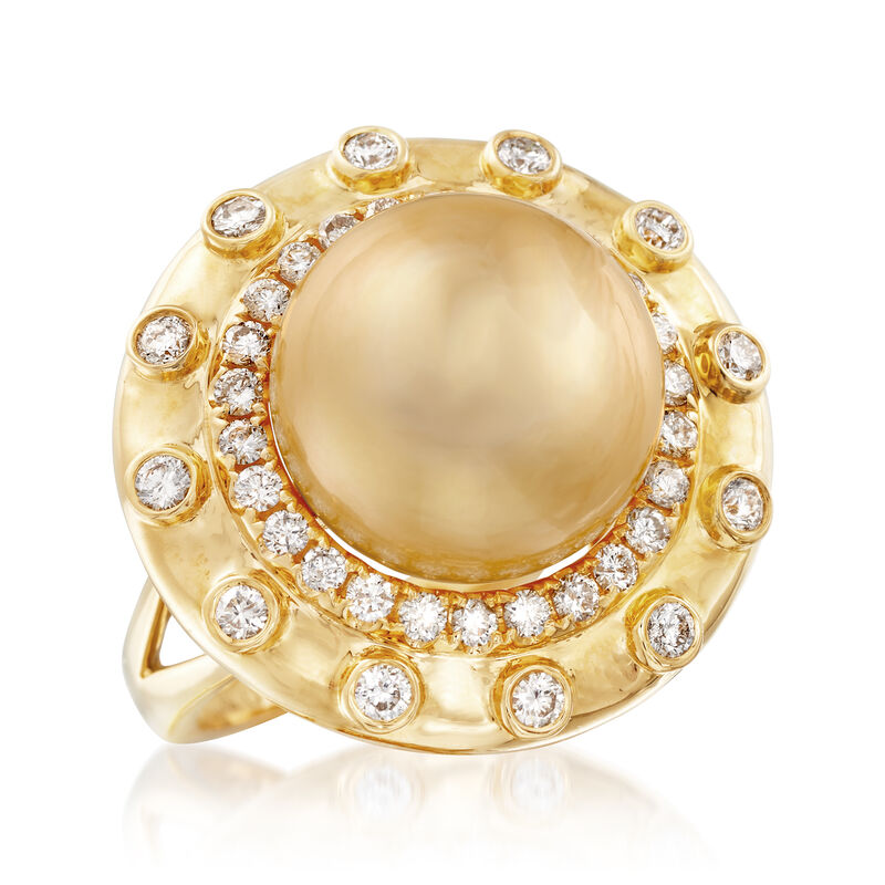 13-14mm Cultured Golden South Sea Pearl and .83 ct. t.w. Diamond Ring in 18kt Yellow Gold image number 3