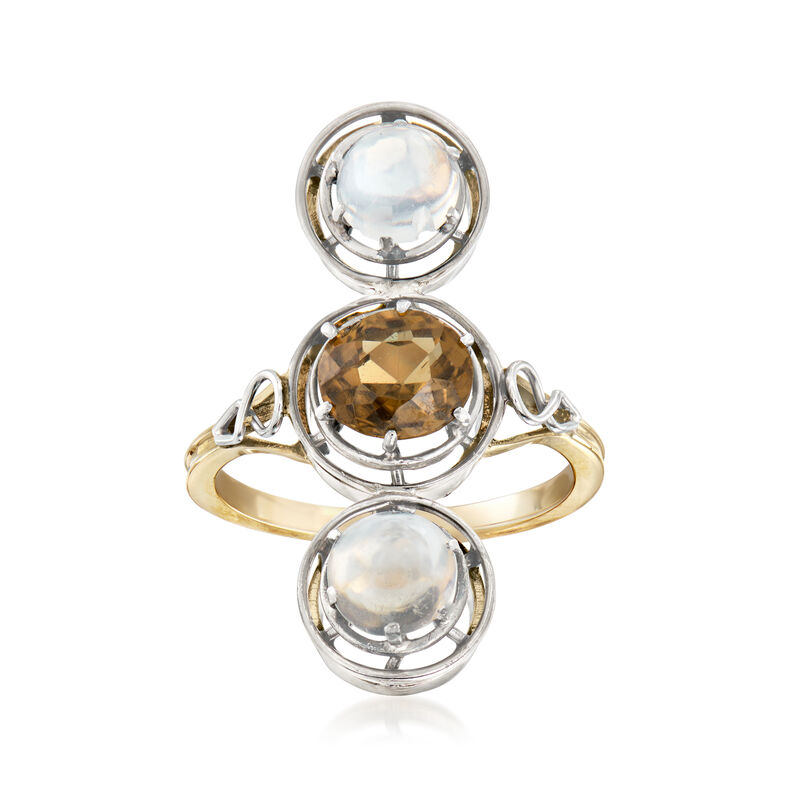 C. 1900 Vintage Moonstone and 1.45 Carat Brown Zircon Ring in Platinum and 14kt Yellow Gold. Size 5.5 image number 0