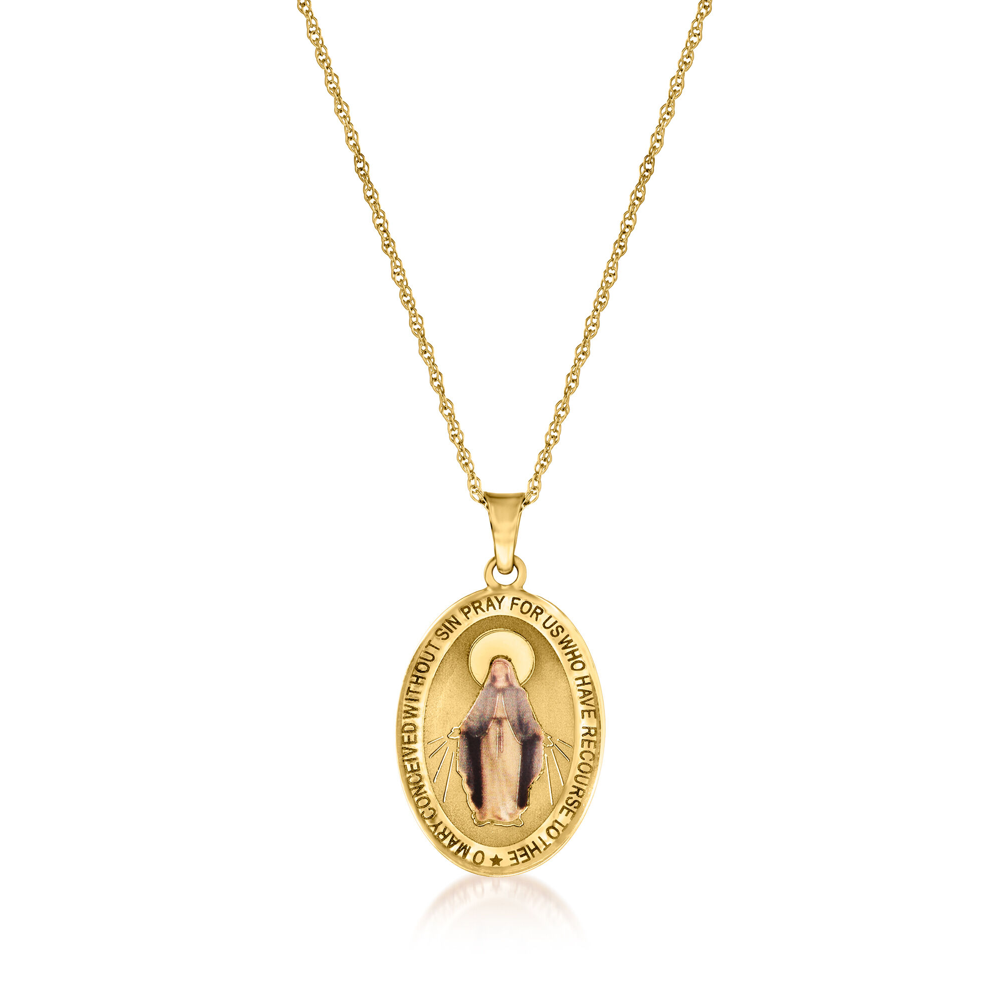 14kt Yellow Gold Miraculous Medal Pendant Necklace with