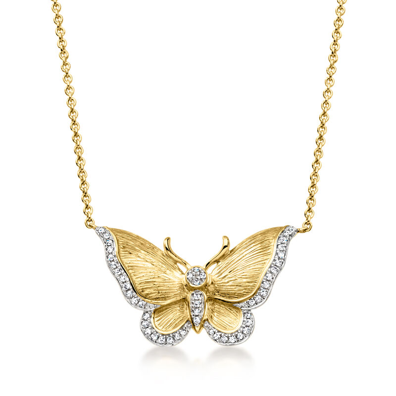 .15 ct. t.w. Diamond Butterfly Necklace in 18kt Gold Over Sterling. 18" image number 1