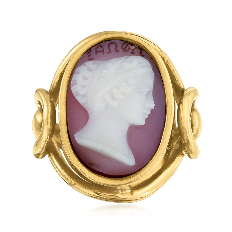 C. 1960 Vintage Red Agate Cameo Ring in 18kt Yellow Gold. Size 7 image number 0