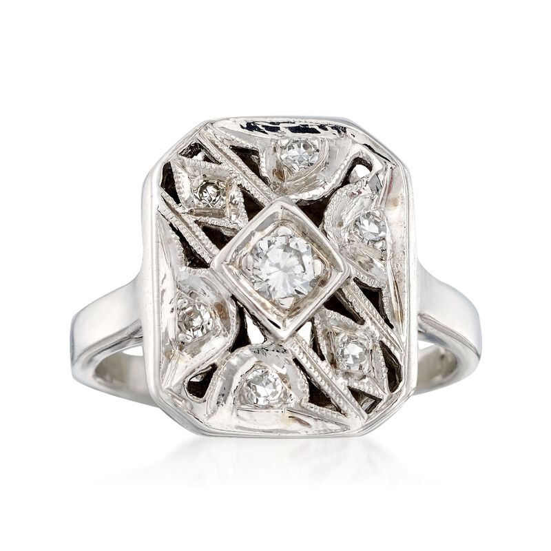 C. 1950 Vintage .12 ct. t.w. Diamond Milgrain Ring in 14kt White Gold. Size 7.75 image number 0