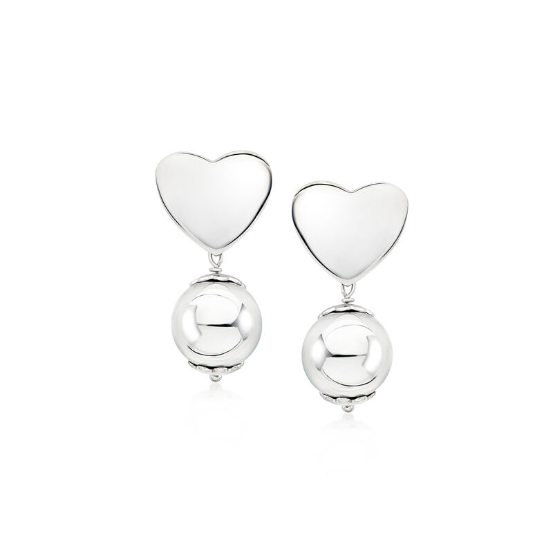Italian Sterling Silver Personalized Heart and 10mm Ball Drop Earrings image number 1