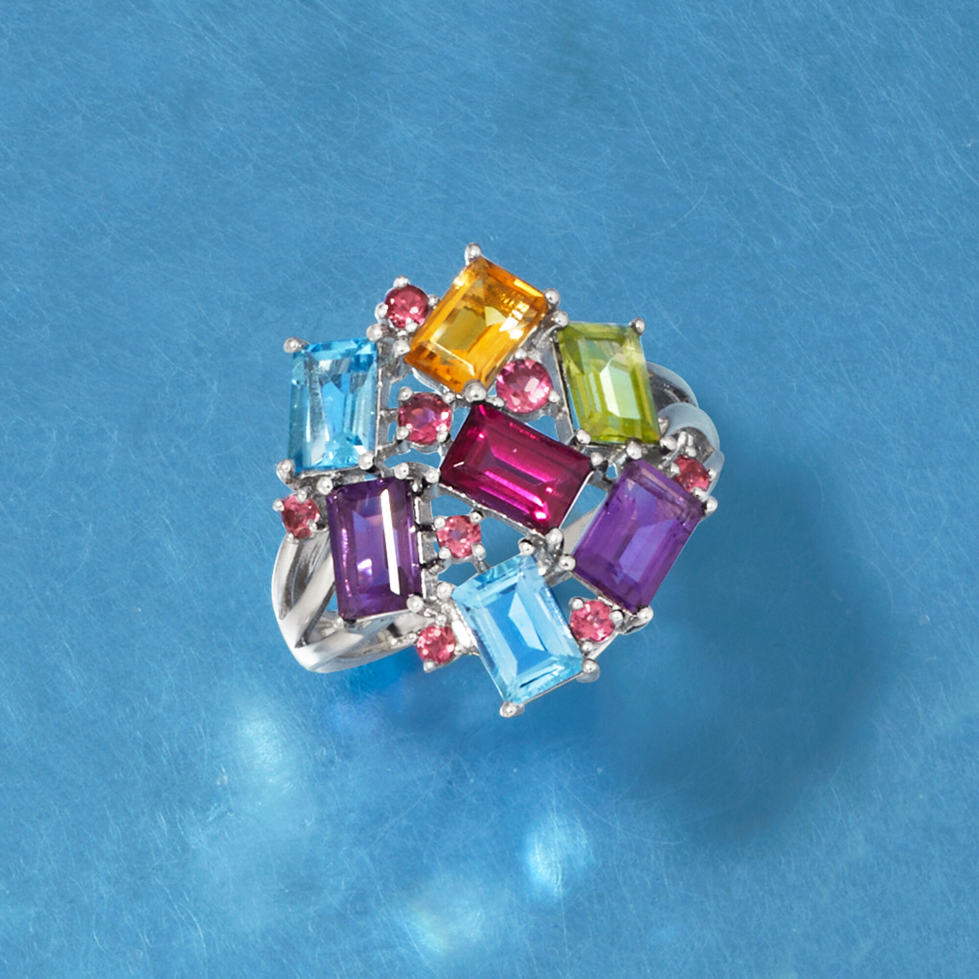 4.50 ct. t.w. Multi-Gemstone Cluster Ring in Sterling Silver. Size