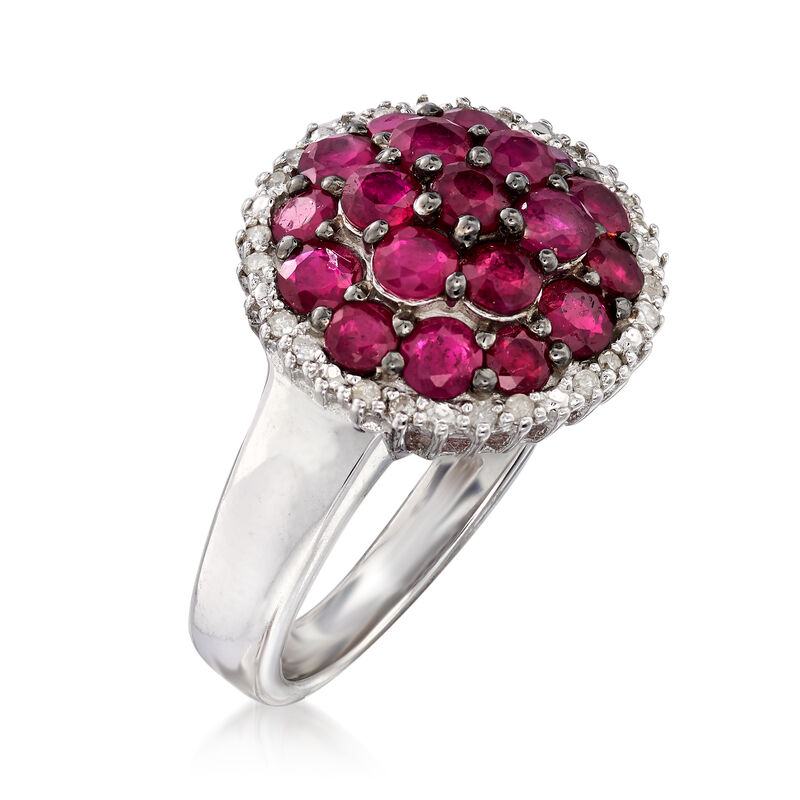 2.50 ct. t.w. Ruby and .12 ct. t.w. Diamond Cluster Ring in Sterling Silver image number 2