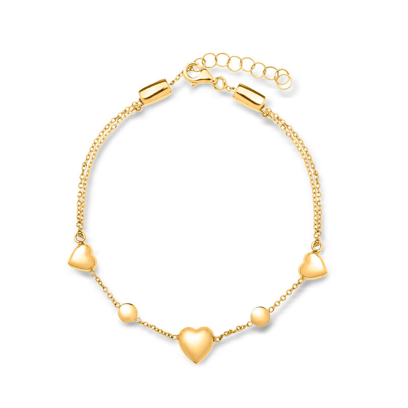 Italian 14kt Yellow Gold Heart and Bead Adjustable Bracelet/Anklet  image number 0