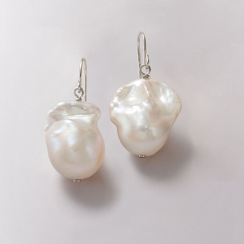 12-13mm Cultured Baroque Pearl Drop Earrings in Sterling Silver image number 2