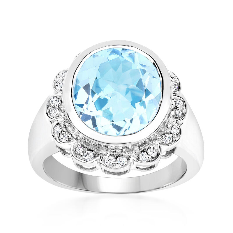 4.80 Carat Swiss Blue Topaz and .20 ct. t.w. White Topaz Ring in Sterling Silver image number 0