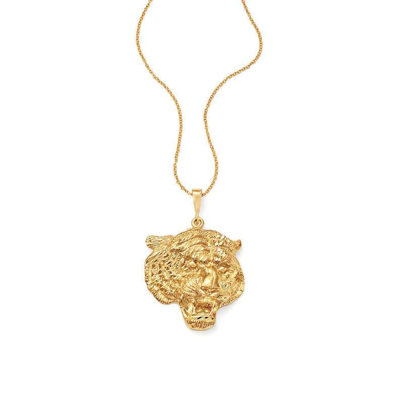 14kt Yellow Gold Tigers Head Pendant Necklace image number 2
