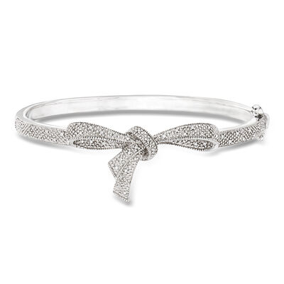 .15 ct. t.w. Diamond Bow Bangle Bracelet in Sterling Silver