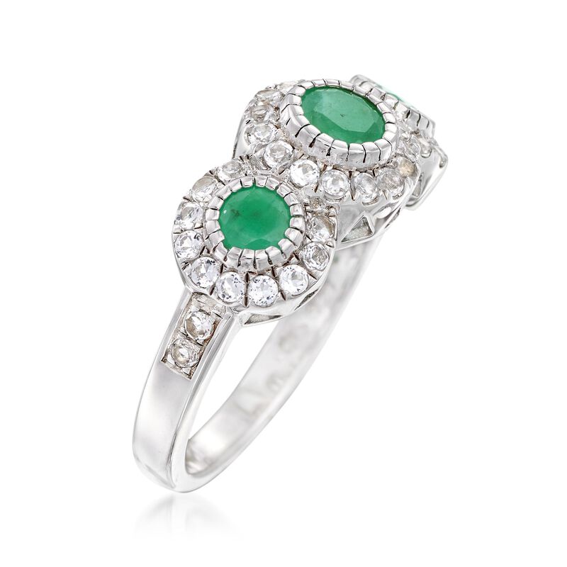 .90 ct. t.w. Emerald and .50 ct. t.w. White Topaz Ring in Sterling Silver image number 2