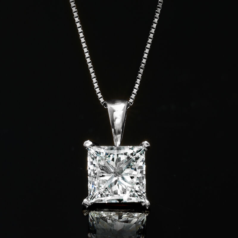 2.00 Carat Princess-Cut Lab-Grown Diamond Pendant Necklace in 14kt White Gold image number 2