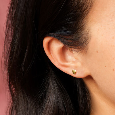 14kt Yellow Gold Heart Single Flat-Back Stud Earring
